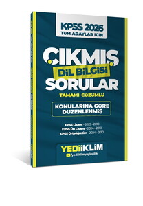 Yediiklim Yayınları 2026 KPSS Tüm Adaylar İçin Dil Bilgisi Tamamı Çözümlü Çıkmış Sorular Konularına Göre Düzenlenmiş