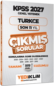 Yediiklim Yayınları 2027 KPSS Genel Yetenek Türkçe Konularına Göre Tamamı Çözümlü Son 11 Yıl Çıkmış Sorular