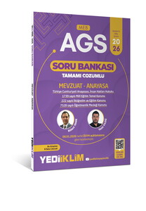 Yediiklim  Yayınları 2026 MEB-AGS MEVZUAT – ANAYASA TAMAMI ÇÖZÜMLÜ SORU BANKASI